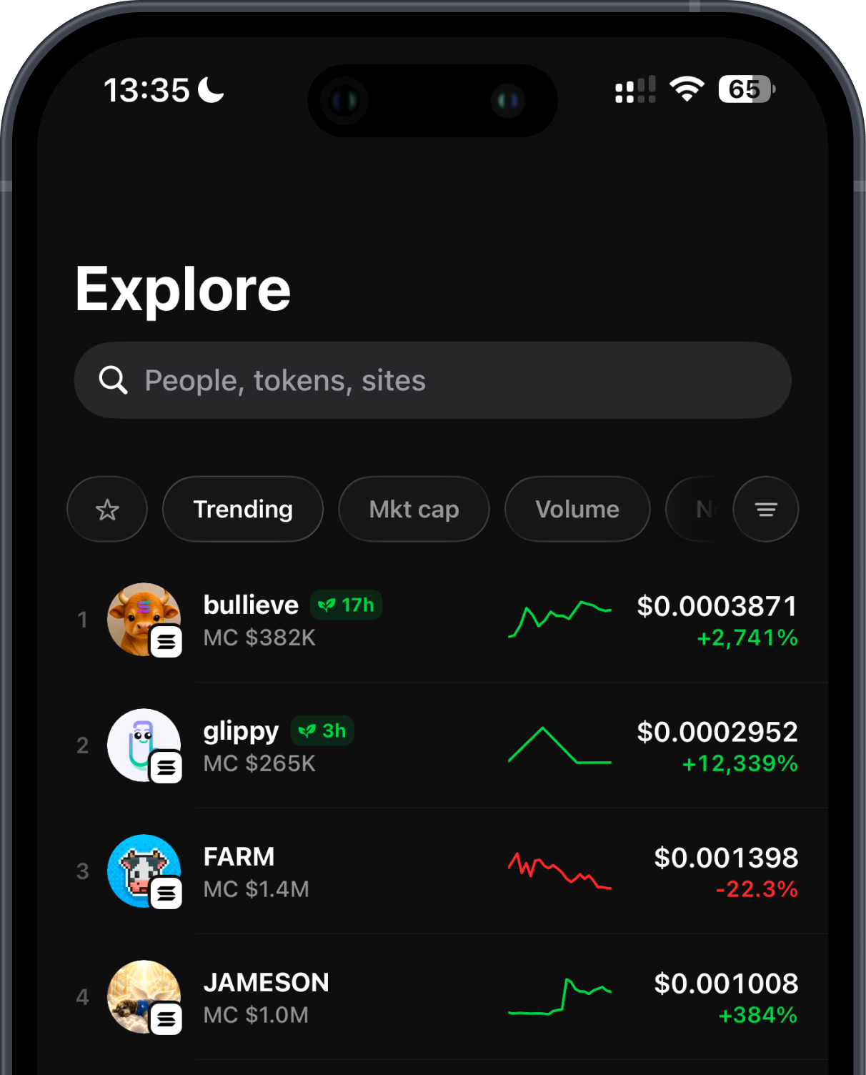 The Karma app Explore screen